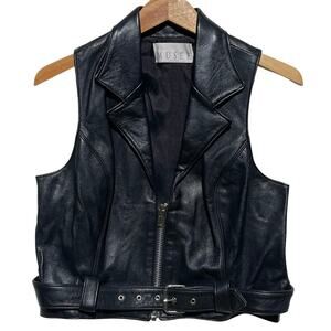 MUSĒE x L.A. ROXX VTG Women’s Black Leather Zip front Biker Moto Vest